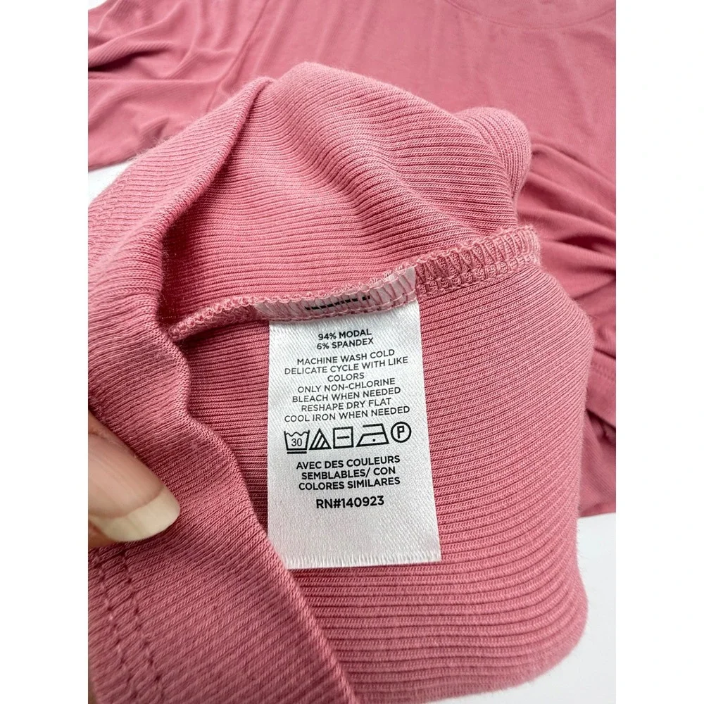 Loft Womens Ribbed Long Sleeve Tee Rose Pink Crew Neck Modal Blend Top Large - Picture 4 of 8
